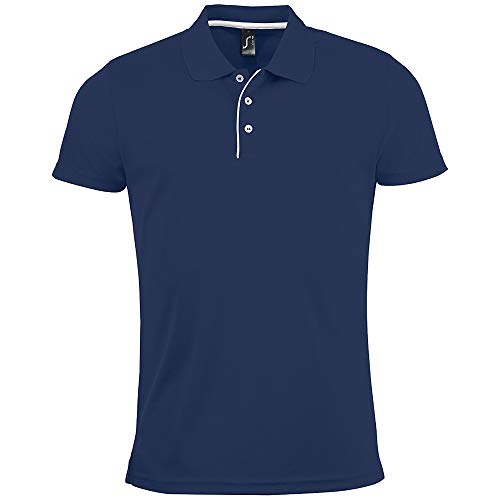 SOLS - Polo de Manga Corta de Deporte para Caballero/Hombre 100% poliéster de Primera Calidad Modelo Performer - Verano/Vacaciones (Pequeña (S)) (Azul Marino)