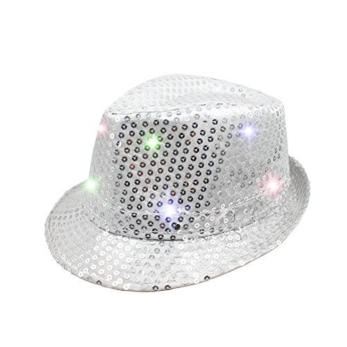 Sombrero de Namsan, con 9 luces LED y lentejuelas, estilo jazz, mujer, plata