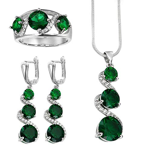 SOQNVLN - Juego de joyas con piedras preciosas de esmeralda sintética, collar y pendientes para bodas y novias (verde)