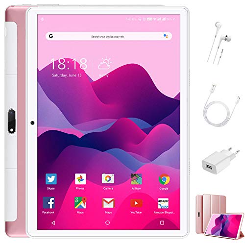 Tablet 10 Pulgadas 4 GB RAM 64GB ROM/128GB Expandido Android 9.0 Ultrar-Rápido Tablets 4G Dual SIM / WiFi 8000mAh Batería Quad Core (GPS, Bluetooth, Netfilix,Type-C) - Certificación Google GMS