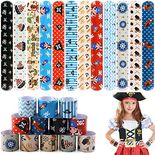 Tacobear 48Piezas Pirata Pulseras de Juguete Pulsera de Bofetada Niños Niñas para Pirata Fiesta Artículos Cumpleaños Favores de Fiesta de Halloween Navidad y Niños