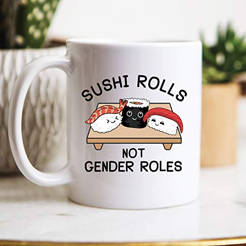 Taza de café feminista, diseño de sushi Rolls Not gender Roles, Feminismo, regalo feminista, regalo feminista, regalo feminista, regalo feminista, igualdad de derechos de la mujer, 325 ml