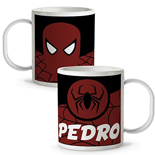 Taza Superhéroes Personalizada con Nombre | Plástico | Vuelta al Cole | Varios Diseños y Colores Interior | Spiderman