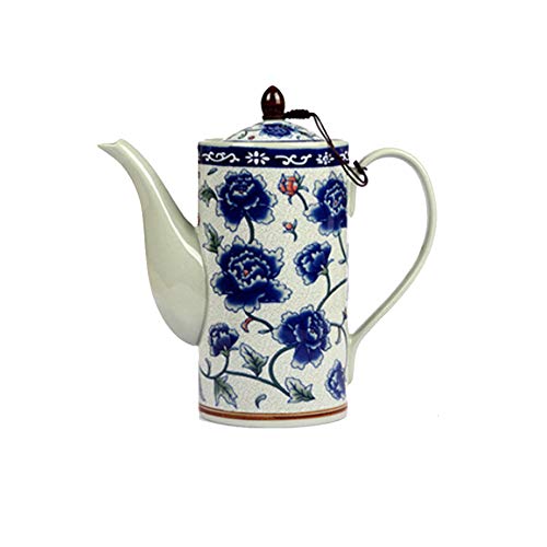 Tetera china Jingdezhen pintada a mano antigua de alta capacidad de porcelana azul y blanca - NO.31