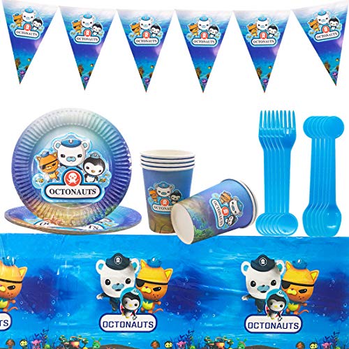 The Octonauts Party Supplies Vajilla para fiestas Diseño Incluye Pancartas, Platos,Tazas, Servilletas, Pajay, Manteles y Tenedores Decoraciones Cumpleaño The Octonauts, 26 piezas