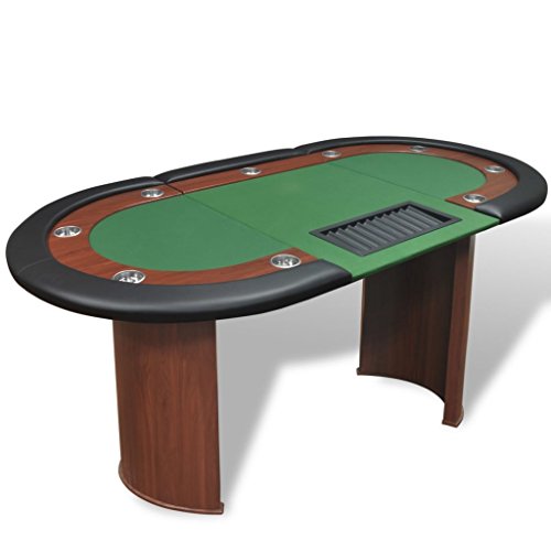 tidyard Mesa de Póker para 10 Jugadores con Zona de Crupier y 500 Bandeja de Fichas Patas de MDF Semicircular de Macizos Verde 208x107x81cm