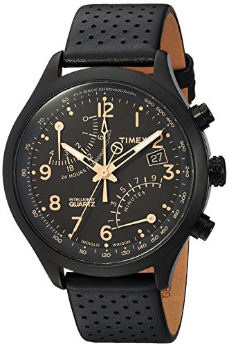 Timex Men's TW2R54900 Intelligent Quartz Fly-Back Chronograph Black Leather Strap Watch