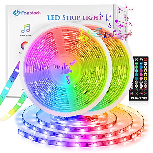 Tiras LED para TV, Fansteck Tira LED Música RGB 5050, Retroiluminacion LED de TV, Led Strip Multicolor 10M con 300 Leds 12V, 40 Botones Control Remoto, Impermeable IP65, para Habitación, Bar, Cocina