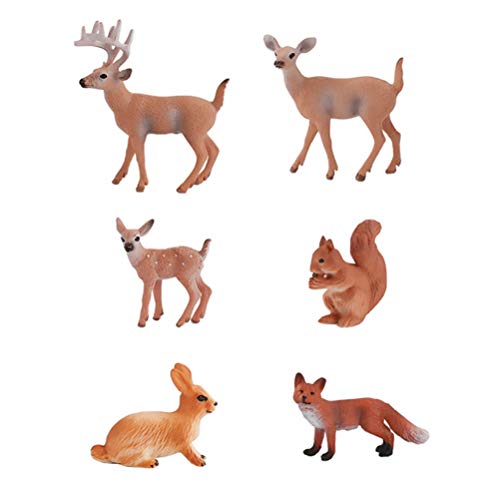 TOYMYTOY 6 Piezas de Animales Salvajes Modelo de Juguete de Plástico PVC Realista Ciervo Zorro Ardilla Animales Figuras de Juego para Fiestas Favores Regalos Educativos para Niños ( Colores