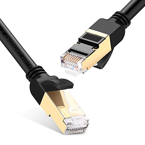 UGREEN Cable de Red Cat 7, Cable Ethernet LAN 10000Mbit/s con Conector RJ45 (10 Gigabit, 600MHz, Cable FFTP) para PS5, Xbox X/S, PC, Compatible con Cat 6, Cat 5e, Cat 5, Cable Redondo (1 Metro, Negro)