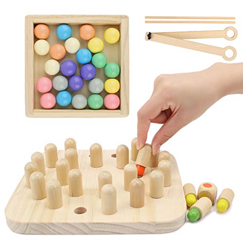 Ulikey Ajedrez de Memoria, Juguete Ajedrez Memoria Madera 2 en 1, Ajedrez de Memoria Montessori de Madera,Juego Memoria Interacción Entre Padres e Hijos, Juguetes Cognitivos de Color para Niños (A)