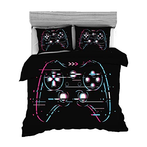 UNILIFE Funda de Edredón Gamepad de 3 Piezas Ropa de Cama Gamer con Funda de Almohada Juego de Funda Nórdica Playstation 4 con Cierre de Cremallera