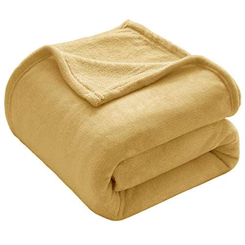 VEEYOO Manta de forro polar de franela, tamaño doble, color amarillo para cama, mantas ligeras y supersuaves y mantas de lujo para adolescentes y niños (mantas de cama de 152 x 201 cm)