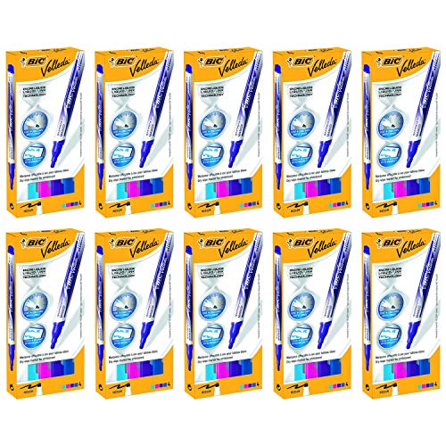 VELLEDA Lot de 10 Etuis de 4 Feutres tableau blanc effaçable LIQUID INK Pocket Pte Ogive Moy.Fashion