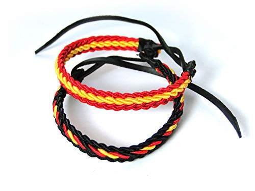 VENDOPOLIS Pack DE 2 Pulseras Pulsera DE Cuero E Hilo Trenzada Colores Bandera ESPAÑA 2 Unidades 2 Colores