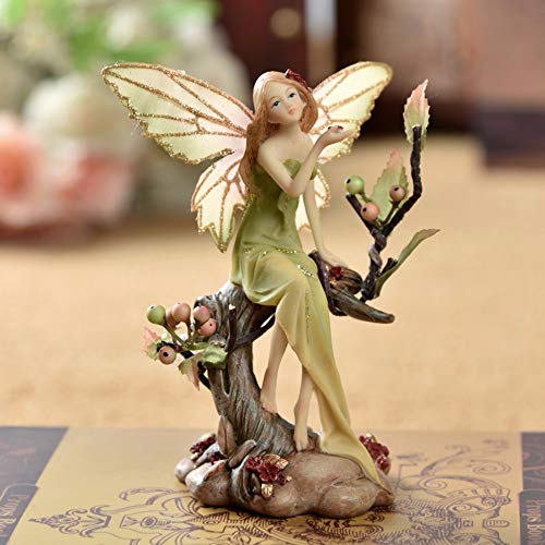 Verde Flor Figurita De Hada, O Sentado En El Árbol Pequeña Estatua Resina Estatuilla Mini Ornamento Moderno Art Deco Coleccionables Creativa Casa Salón Dormitorio Chicas Chicos Aniversario Regalos