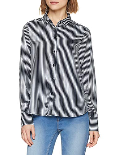 Vero Moda Vmnicky L/s Shirt Noos Blusa, Blanco (Snow White Stripes: Night Sky), 38 (Talla del Fabricante: Small) para Mujer