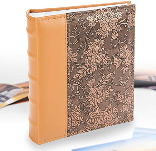 Victoria Collection - Álbum de fotos de 15 x 10 cm, diseño estético para 200 fotos de tamaño 4 x 6 cm, fácil de usar con bolsillos duraderos y espacio extra para Memos, Flor de bronce, flor