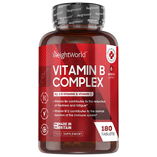 Vitamina B Complex 180 Comprimidos Alta Concentración Vitaminas del Grupo B Vegano - Complejo Vitamínico B Enriquecido con Vitamina C, Biotina, Ácido Fólico B1, B2, B3, B5, B6 y B12, Sin Aditivos