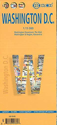 Washington, plano callejero plastificado. Escala 1:15.000. Borch.: Washington Downtown, The Mall, Washington & Region, Alexandria