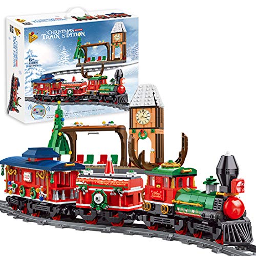 WEERUN City Tren de Navidad Eléctrico Set de Construcción, 1217 Piezas Navidad Maqueta de Juguete Tren de Vapor Eléctrico con Motor, Estación, Compatible con Las Principales Marcas