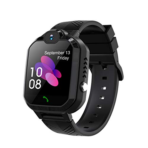 Winnes Inteligente Reloj para Niños, IP67 Impermeable Smart Watch Phone 2 Vías Llamada Reloj Niñas Localizador con SOS Anti-Lost Alarm Táctil Smartwatch para 3-12 Años De Edad (H1 Negro)