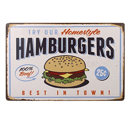 WINOMO, placa de metal vintage, señal de hamburguesa para decoración de pub, bar, cafetería, casa, retro, 20 x 30 cm
