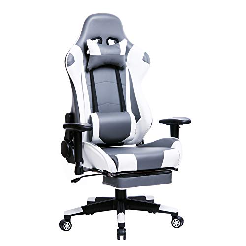 WOLTU Racing Silla, Gaming Silla de Escritorio Silla Oficina Silla de Ordenador Silla giratoria de Oficina Ajustable Silla Gris+Blanco BS14grw