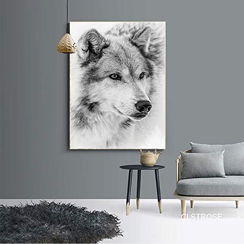 wZUN Animal Vivo Hermoso Lobo de Nieve Cartel de Estilo nórdico Lienzo Cuadro decoración de la Sala Pintura 60X90 Sin Marco