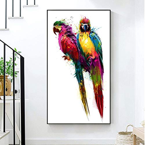 wZUN Colorido pájaro Loro Imagen Lienzo Pintura Mural Sala de Estar Carteles de Animales e Impresiones decoración del hogar 60x105 Sin Marco