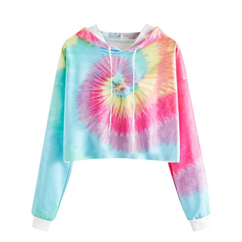 YAAY Cultivo Sudaderas para las Mujeres Pullover Tie Dye Hippie Adolescente Niñas Colorido Crop Tops 2021Trendy Manga Larga Pullover ropa exterior