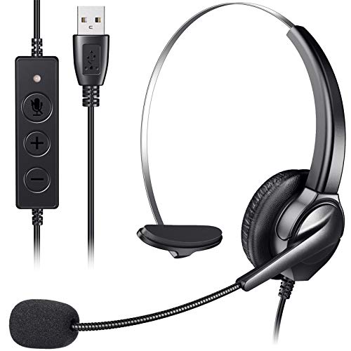 Yme - Auriculares USB, auriculares estéreo con cancelación de ruido con micrófono ajustable, control de volumen para Mac, ordenador portátil, PC