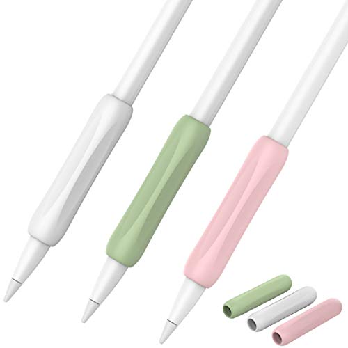 YUESEN Juego de 3 Fundas Ergonómicas de Silicona para Lápices de Primera y Segunda Generación, Fundas Antideslizantes, Blanco, Rosa, Verde Aguacate.