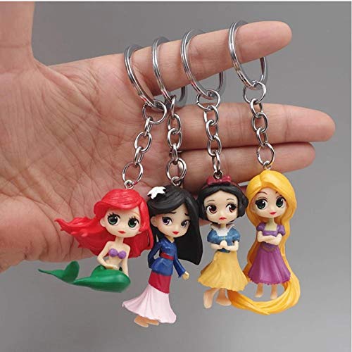 zdfgv 4 unids/Lote Princesas Blancanieves Hua Mulan Sirena Rapunzel PVC Llavero Figura muñeca Figuras Juguetes 5 cm