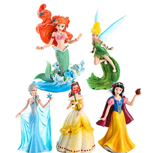 zdfgv 5 unids/Set Juguetes de Princesas de Disney Blancanieves Elsa Ariel Bella Tinker Bell Sirena PVC Figura de acción Modelo niña para niños 11CM