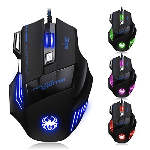 Zelotes Ratón Gaming, 7200DPI Mouse Gaming, 7 Botones para Gamer,PC,Mac,Laptop,Macbook,Negro