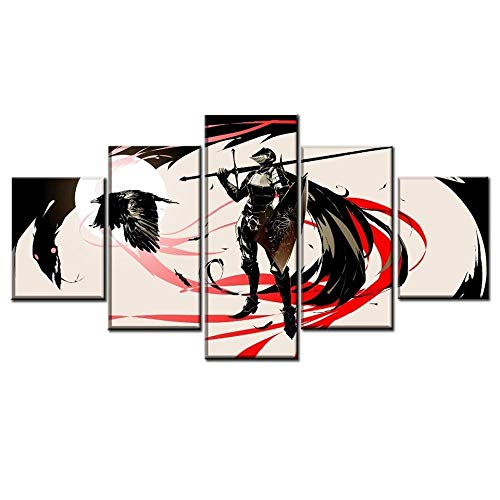 ZHANGGONG Impresiones sobre Lienzo 5 Panel Lienzo Pared Modernos Cartel Decoración para El Hogar De Pared Decoración Regalo Guerrero Y Pájaro Juego De Pintura Alma Oscura Navidad Cuadro/100X55CM