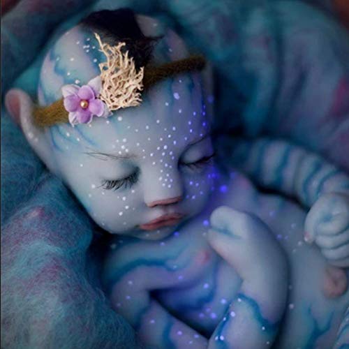 ZHANGZ Muñeca Reborn De Silicona De Cuerpo Completo para Dormir De con Orejas Puntiagudas, Muñeca Real Hecha A Mano Similar con Peso Completo, Muñeca De Silicona Hiperrealista para Niña,Blue-30CM