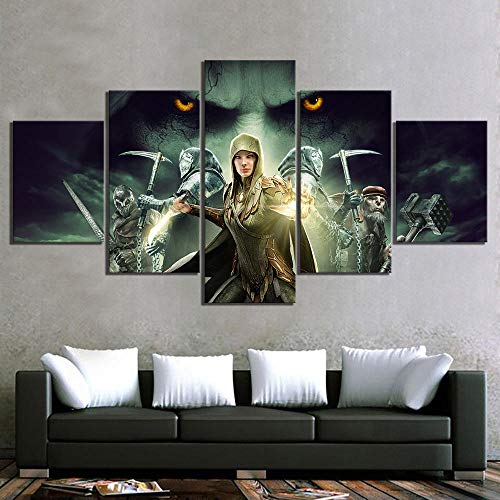 ZhuHZ Cuadro Modular de Pintura de Arte de Pared 5 Piezas de póster de Juego de Sombras de la Tierra Media Lienzo HD Impresiones decoración del hogar Marco Sala de Estar