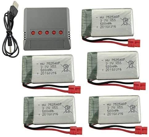 ZYGY 5PCS 3.7V 500mah Batería de Litio y Cargador 5 en 1 para SYMA X5HW X5HC RC Quadcopter Drone