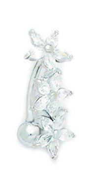 14ct blanco CZ calibre 14 diseño de flores de cuerpo 3 de joyería anillo del vientre - mide 24 x 9 mm - JewelryWeb