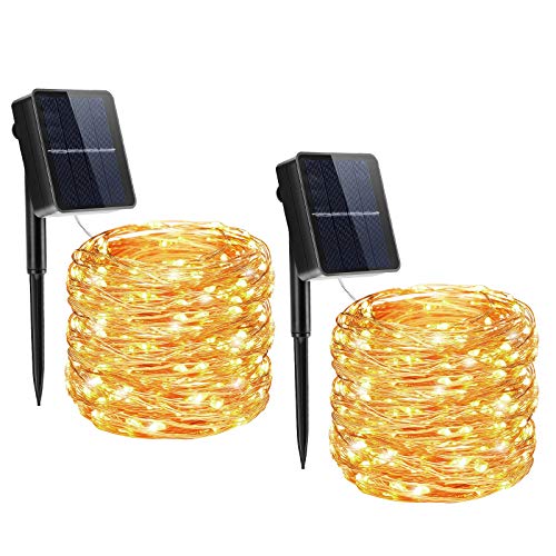 [2 Park]Guirnaldas Luces Exterior Solar,Qxmcov Cadena de Luces 14M 120 LED 8 Modos,Batería 1000mAh, Impermeable IP65, Decoración para Fiestas,Bodas,Patio,Jardines,Festivales, etc (Blanco Cálido)