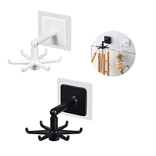 2 piezas gancho giratorio de 360 ​​grados, ganchos plegables giratorios, engánchate, gancho sin agujeros, gancho plegable, saving space for kitchen bedroom home, blanco &negro (X-2)