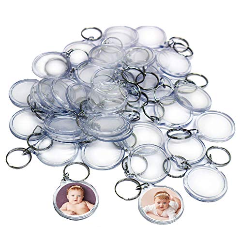 50 Llaveros de Fotos de Acrilico - 4cm Redondo Acrílico Transparente Llavero en Blanco - Llavero Apto para Billetera para Insertar Fotos Personalizadas - Llavero de plástico para Mujeres y Hombres