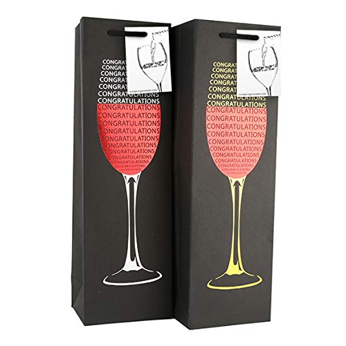 6 bolsas de regalo de vino negro con etiqueta de regalo y asas, diseño de felicitaciones, botella para bodas, cumpleaños, 39 cm de alto x 12 cm de ancho x 9 cm de profundidad