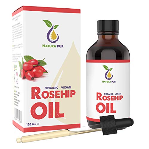Aceite de Rosa Mosqueta Puro BIO 120ml, vegano, Rosehip Oil 100% Orgánico Prensado en Frío, Cicatrizante y Regenerante para Cicatrices, Quemaduras y Estrías