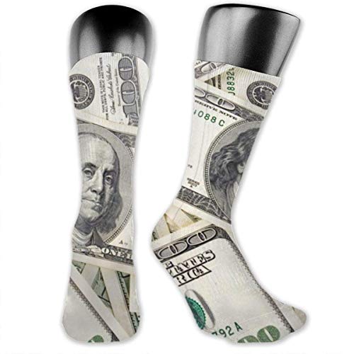 akingstore Nuevo 100 Dollar Bill Calcetines sobre la pantorrilla Calcetines atléticos Calcetines hasta la rodilla para hombres Mujeres Calcetines largos deportivos 40CM