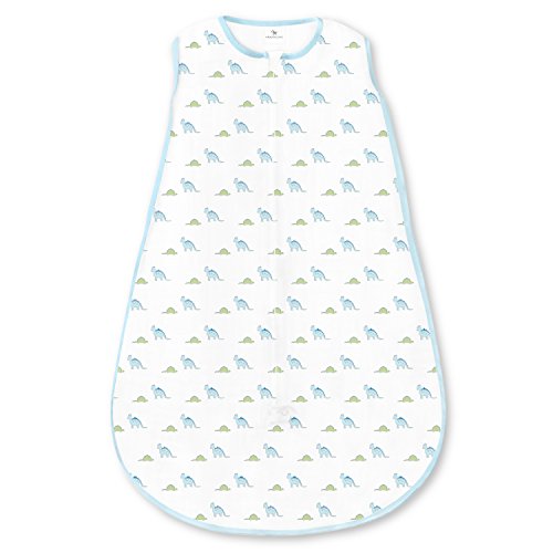 Amazing Baby by Swaddledesigns, Saquito de Dormir de Algodón con Cremallera de 2 Vías, Pequeños Dinos, Azul Pastel, Mediano, 6-12 Meses