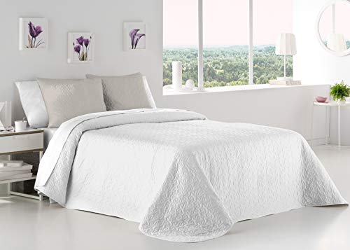 ANTILO TEXTIL Colcha BOUTI Reversible Palermo (Blanco/BEIG, 250x270 (+2 Fundas cojín 50x70))