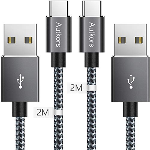 Autkors Cable USB C, [2M/2-Pack] Cable USB Tipo C de Nylon Carga Rápida y Sincronización